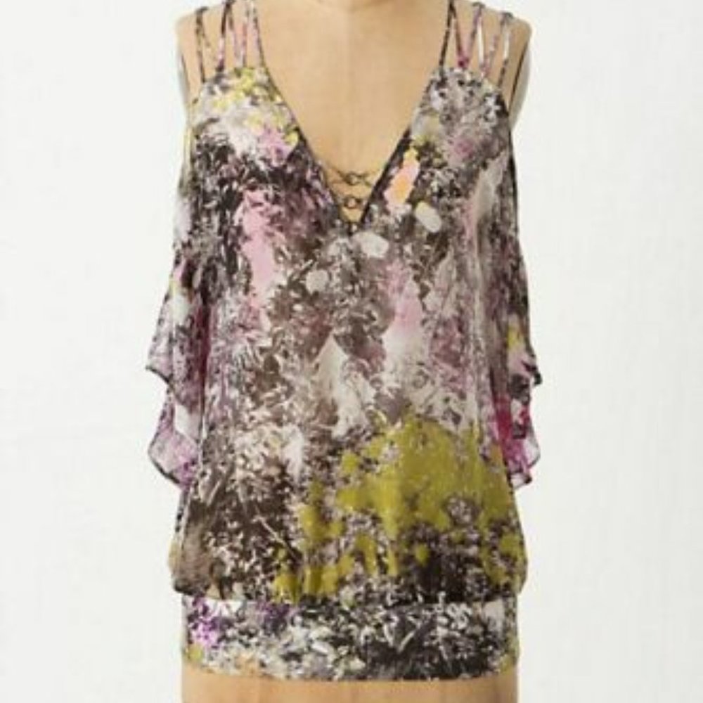 Anthropologie Flutter Tank Chroma Silk Print, 10